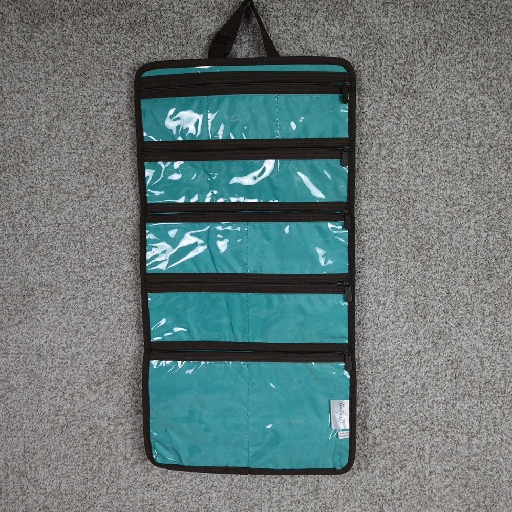 Thirty-One‎ Uptown Jewelry Bag Sea Plaid Toiletry Makeup Organizer Bag